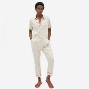 Everlane Size 00 The Short Sleeve Denim Coverall in Seeded Ecru